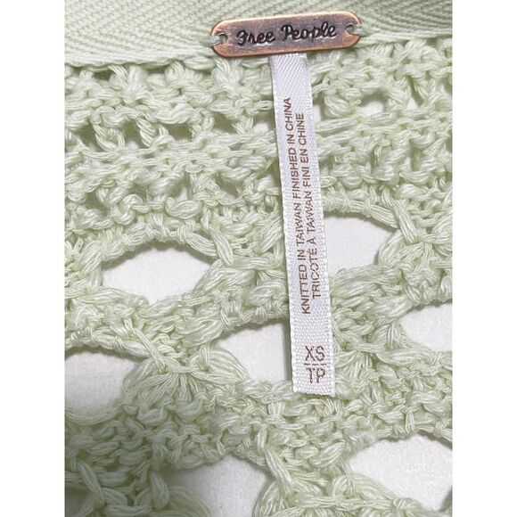 Free People‎ Sweet Talker Long Crochet Cardigan Honeydew Green XS Extra Small - Picture 12 of 13